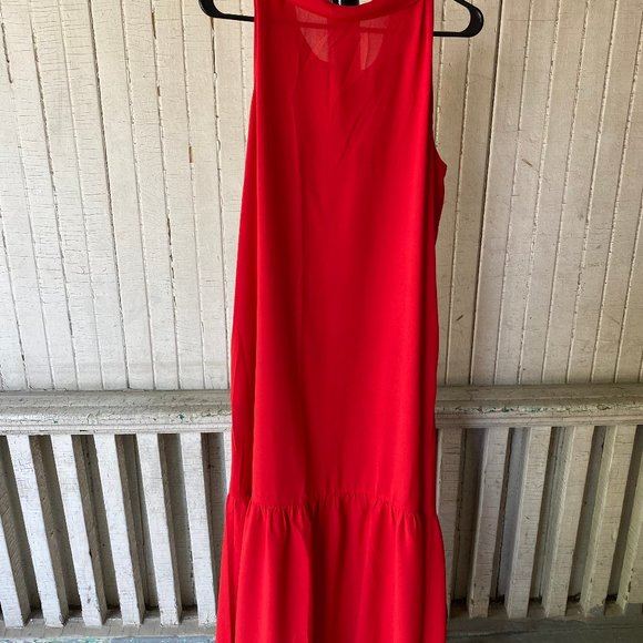 ALANTINO TIE NECK MAXI DRESS WITH SIDE POCKET-RED - Picture 1 of 10